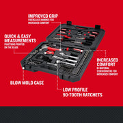 Photo of Craftsman tool set CMMT99449 in blow mold case, featuring ratchets, screwdrivers, hammer, and sockets.