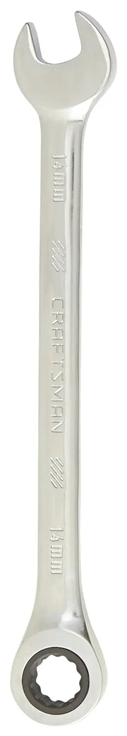 Craftsman combination wrench 14mm CMMT99756, silver finish, front angle, white background.