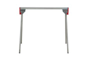Front view of Craftsman folding sawhorse, silver metal with red accents, CMST11154.