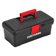 CRAFTSMAN CMST13004 black plastic toolbox with red handle and latch, photography with angled view, white background.