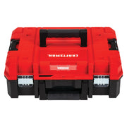 Front angle photo of CRAFTSMAN red and black tool box, SKU CMST17830, with sturdy handle and metal latches.
