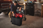 Photo of CRAFTSMAN rolling toolbox CMST20880 in a garage, open with tools and organizer trays visible.