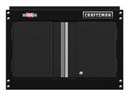 Front view photo of Craftsman CMST21802BK black wall cabinet with two metal doors, silver handles, and locking feature.
