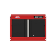 Front view photo of Craftsman CMST21802RB red and black wall cabinet with dual doors and silver handle, on white background.