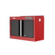 Craftsman red and black wall cabinet with double doors, front angle, CMST21802RB.