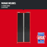 Photo of Craftsman storage cabinet CMST23201RB, black double doors with red frame, shown from the front on white background.