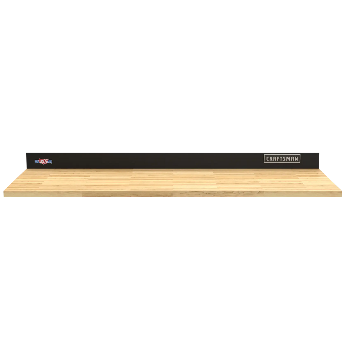 Front view photo of Craftsman wood workbench with black back panel CMST25302BK.