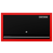 Rectangular red and black CRAFTSMAN wall-mounted storage cabinet with a lockable door and a horizontal handle.