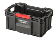 Craftsman TradesStack black tool box with red latch, angled view, CMST60430.