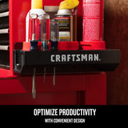 Photo of Craftsman CMST98255 tool organizer mounted on red toolbox, holding screwdrivers and spray cans.