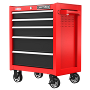 Photo of Craftsman red rolling tool chest with five black drawers, SKU CMST98264RB, front angle on white background.