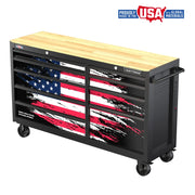 Craftsman rolling tool chest CMST98275P with wood top and USA flag graphic, front angle on white background.