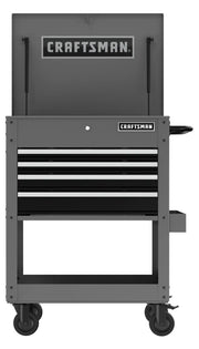 Front angle photo of Craftsman CMST98276GB gray rolling tool chest with four drawers and top compartment.