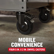 Photo of CRAFTSMAN mobile cabinet with 5 in. x 2 in. swivel casters, SKU CMST98276GB, close-up side angle.