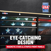 Craftsman graphics with SKU CMST98279P, stars and stripes magnetic drawer panels, front angle.