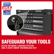 Craftsman CMST98282P tool chest front angle, keyed lock system, features US flag graphic.