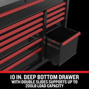 Craftsman graphics CMSTVS5212BK tool chest with open deep bottom drawer, red handles, double slides, angled view.