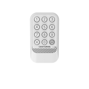 Craftsman CMX348 wireless keypad for garage door, white, front angle, photo on white background.