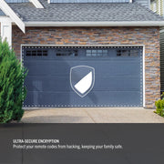Craftsman CMX348 graphics of a secured garage door with shield icon, ultra-secure encryption feature.