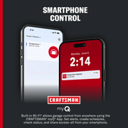 Photo of CRAFTSMAN CMXB4230 smartphone control feature showing garage door alerts and app interface.