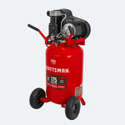 Photo of Craftsman red portable air compressor, CMXECXM301, 30-gallon, front angle on white background.