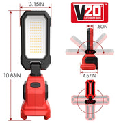 Craftsman V20 lithium ion LED work light CMXELAYMPL1070, front and side view showing rotation and dimensions.