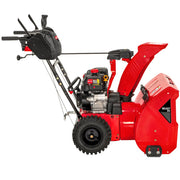 Photo of CRAFTSMAN snow blower CMXGBAM213101, red, side view, showing controls and Select 24 branding.