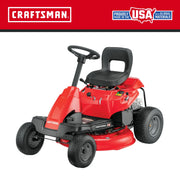 Craftsman red riding lawn mower CMXGRAM1130035, side angle on white background.