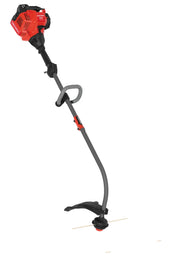 Photo of CRAFTSMAN curved shaft gas string trimmer, model CMXGTAMDCS25, side angle, red and black.