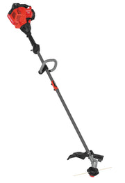 Photo of Craftsman gas string trimmer CMXGTAMDSS25, red and black, side angle on white background.