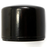 Black cylindrical photography lens cap, white background beauty shot, side angle