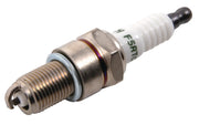 Craftsman spark plug CMXGZAM250014 with metal threads and white ceramic body, angled on white background.