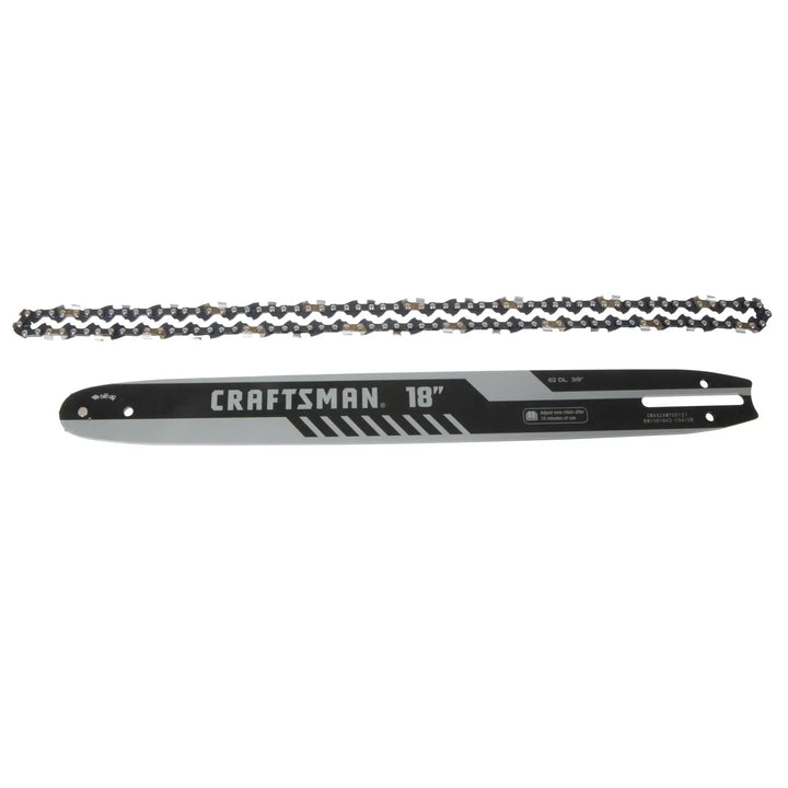 Photo of Craftsman 18-inch chainsaw bar and chain, model CMXGZAM700127, on white background.