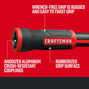Photo of Craftsman hose grip CMXMHBB16513 with rubberized surface and anodized aluminum crush-resistant couplings.