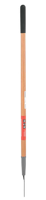 A long wooden soil probe tool with a black handle and a metal probe tip, used for soil sampling or analysis.