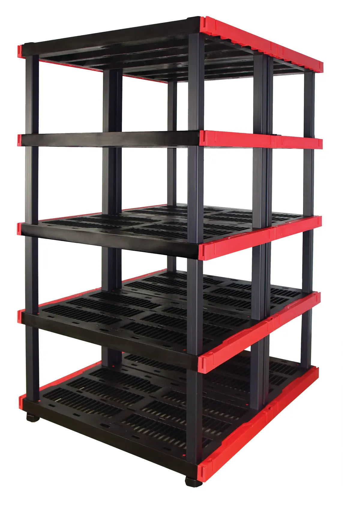 Craftsman 5-tier plastic shelving unit CMXGWSHELF48 white background beauty shot front angle.