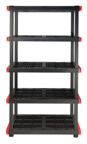 Craftsman five-tier black plastic shelving unit CMXRSH005 white background beauty shot front view