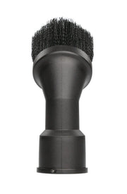 Black+Decker round dusting brush vacuum attachment model VAB-3, white background beauty shot, front angle.