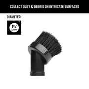 Craftsman brush vacuum accessory CMXZVBE38610, black, angled side view, 1-1/4 in diameter, white background.