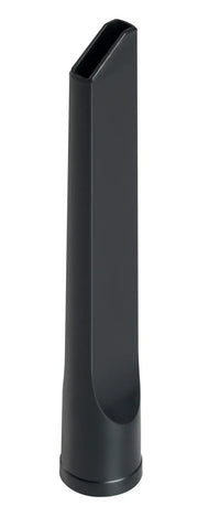 A black plastic vacuum cleaner crevice tool attachment designed for cleaning narrow spaces.