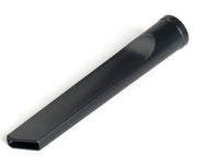 A black plastic vacuum cleaner crevice tool, used for cleaning narrow spaces and tight corners.