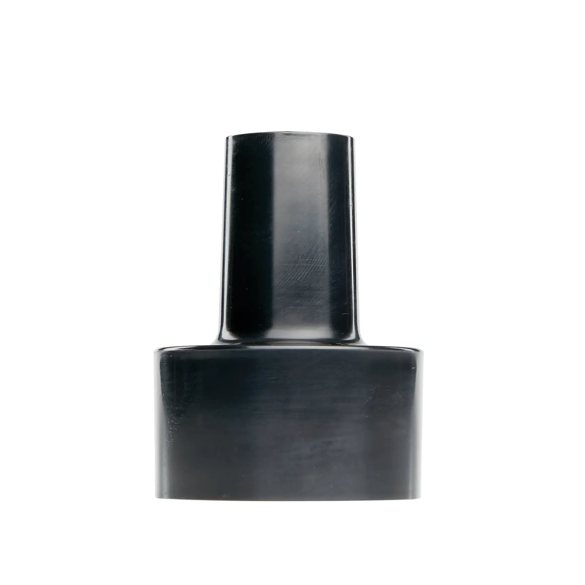 Black plastic vacuum nozzle accessory white background beauty shot front angle