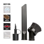 Craftsman vacuum accessory kit CMXZVBE38688, three black attachments, front angle, best for liquids, jobsite, auto, blowing.