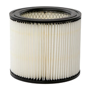 A cylindrical pleated paper air filter with black plastic trim, shown against a white background.