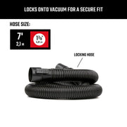 Craftsman vacuum locking hose, black, 7 ft length, 1-7/8 in diameter, SKU CMXZVBE38761, front angle.