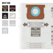 Craftsman vacuum filter bag CMXZVBE38767 front view with icons for wood, auto, and general debris use.
