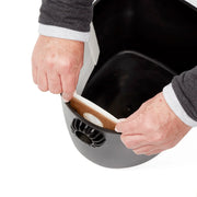 Photo of Craftsman vacuum bag installation in black canister, SKU CMXZVBE38774, top angle.