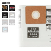 Craftsman vacuum bag CMXZVBE38774 with cardboard collar, 2-2.5 gallons capacity, partial front angle.