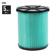 Craftsman green pleated vacuum filter with black plastic ends, front angle, CMXZVBE38777.