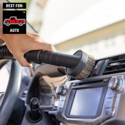 CRAFTSMAN CMXZVBE38785 vacuum brush cleaning car dashboard, close-up view, photo for auto cleaning graphics.